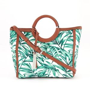 Enzo Angiolini Tropical Hawaiian Green & White Palm Leaf Print Canvas Bag